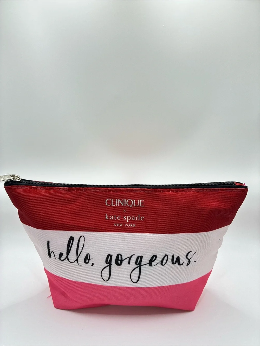 Clinique x kate spade Red Pink White Striped Cosmetic Pouch
